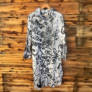 CHICO’S | Linen Blend Black & White Floral Shirt Dress 12-14
